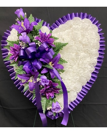 Artificial Purple Heart Funeral Arrangement