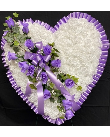 Artificial Lavender Heart Funeral Arrangement