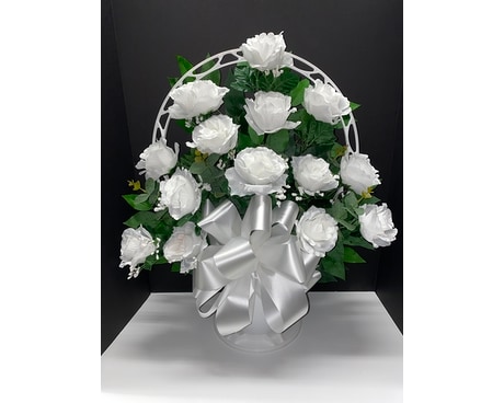 Artificial White Sympathy Basket Funeral Arrangement