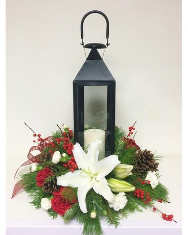 Christmas Centerpiece with Tall Black Lantern