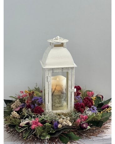 Field of Memories Lantern and Candle Flower Arrangement