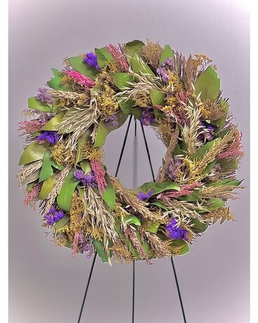 Dried Floral Sage Wreath on Easel Dried Flowers