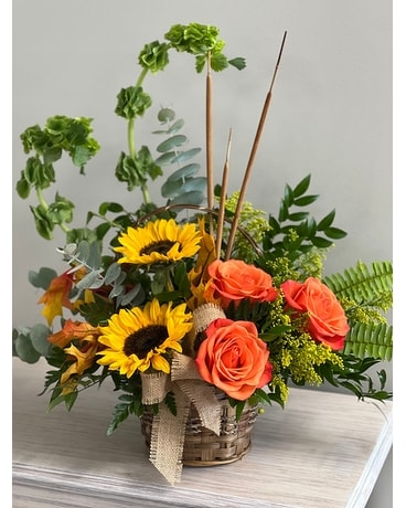 Plentiful Fall Basket Flower Arrangement