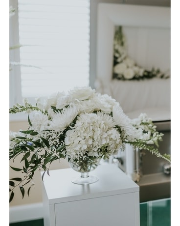 Pearlescent Compote Flower Arrangement