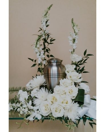 Pearlescent Memorial Urn Arrangement Funeral Arrangement