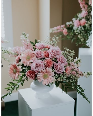 Pink Twilight Small Jardiere Funeral Arrangement