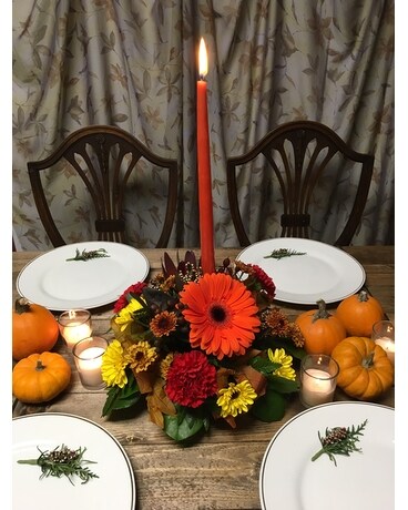 Autumn Tradtions Candle Centerpiece Flower Arrangement