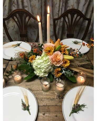 Autumn Elegance with Candles Flower Arrangement