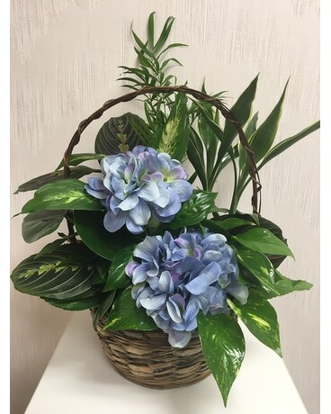 Living Basket Planter with Silk Blooms Plant