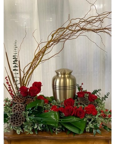 Red Moraine Memorial Urn Arrangement Funeral Arrangement
