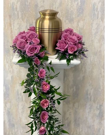 Ring of Lavender Roses Urn Arrangement Funeral Arrangement