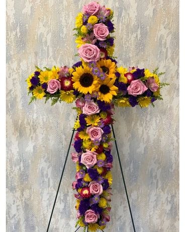 Flowers of the Field 30-inch Cross Funeral Arrangement