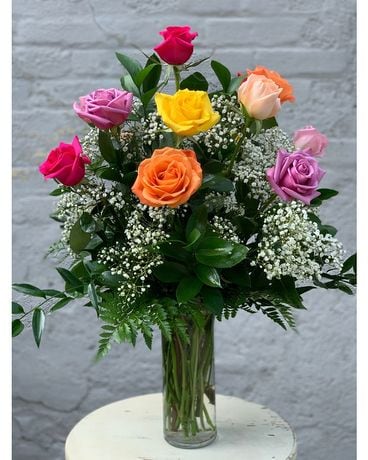 Colorful Dozen Roses by Wyoming Stuyvesant Floral