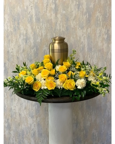 Golden Remembrance Urn Arrangement Funeral Arrangement