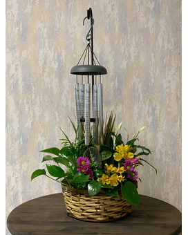 Always Near Chimes with Planter Flower Arrangement