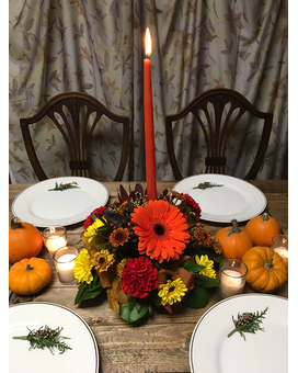 Autumn Tradtions Candle Centerpiece Flower Arrangement