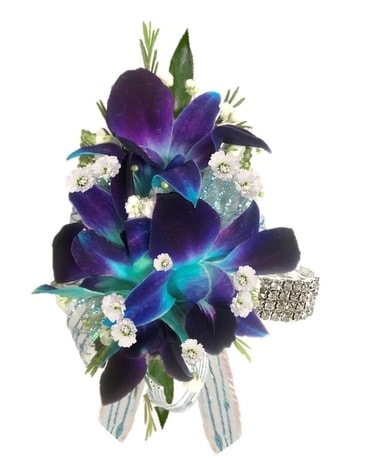 Anne's Blue Bom Wristlet Flower Arrangement