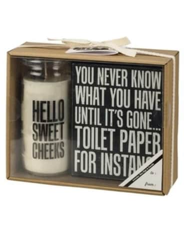 Bathroom Candle and Word Block Set Flower Arrangement