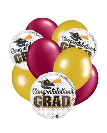 Gold & Burgundy Graduation Balloon Bouquet Gifts