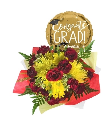 Alvirne Graduation Wrapped Flowers *Balloon Bundle Bouquet
