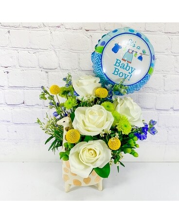 Charming Giraffe Baby Boy Bouquet Flower Arrangement