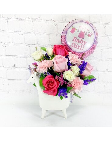 Enchanting Unicorn Baby Girl Bouquet Flower Arrangement