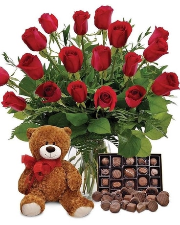 True Romantic (with chocolates, plush & balloon) Flowers