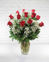 Classic Dozen Roses with Baby Breath in Chicago IL - La