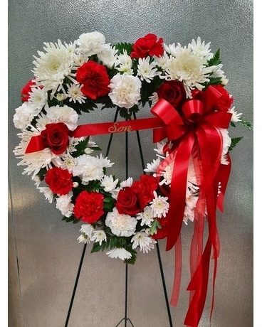 Open Red and white heart Flower Arrangement