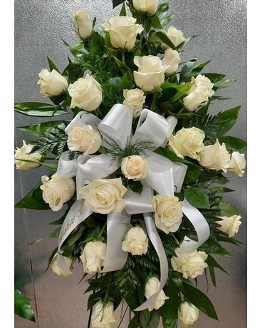 All White Rose Tribute Flower Arrangement
