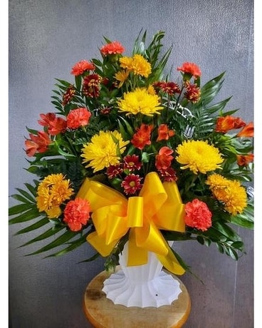 Colors of Fall Funeral Basket Flower Arrangement