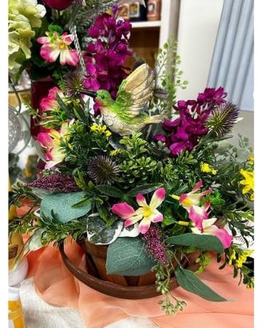 Silk Basket with humming bird Specialty Arrangement