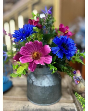 Milk Jug Tin floral arrangement Specialty Arrangement