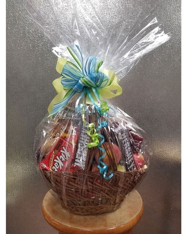 Fruit and Snack Basket Flower Arrangement