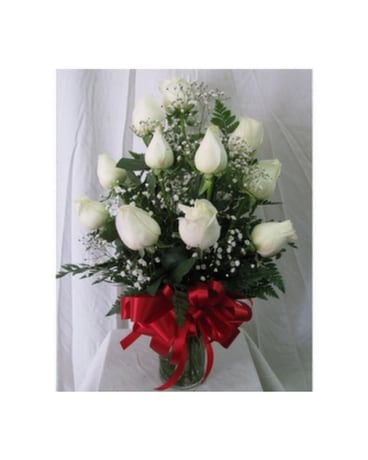 Dozen Roses - White Flower Arrangement