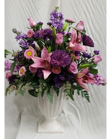 Pink and Purple Pedestal Flower Arrangement