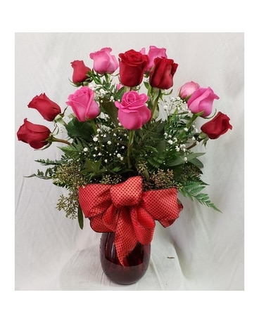 Dozen Roses - Red and Pink Flower Arrangement