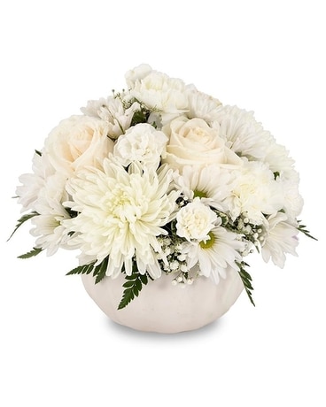 Bright White Pumpkin Flower Arrangement