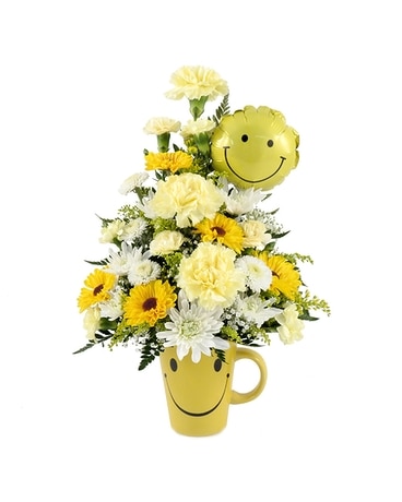 Smiley Face Mug Flower Arrangement
