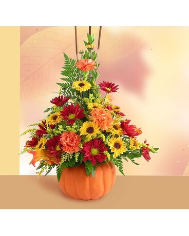 Fall Harvest Pumpkin Flower Arrangement