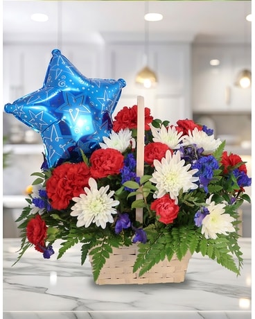 Patriotic Wooden Roses - RED White & Blue Fourth Of July Flowers (1 Dozen)