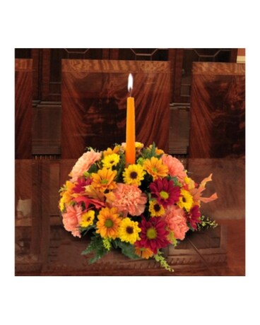 Single Candle Centerpiece Flower Arrangement