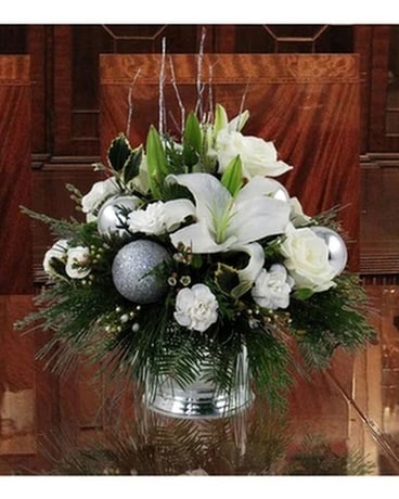 Silver and White Christmas Centerpiece Flower Arrangement