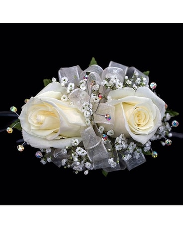 ★EMIS★ CORSAGE FLAT BAGIVORY m1037_1446245 2 Rose Wrist Corsage, Iridescent Rhinestone Sprays in