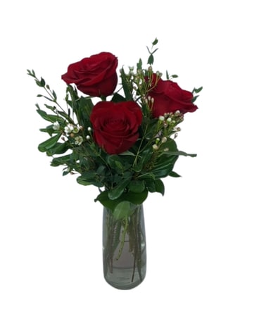 3 Stem Rose Vase Arrangement Flower Arrangement