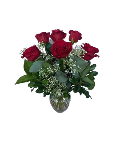 6 Stem Rose Vase Arrangement Flower Arrangement