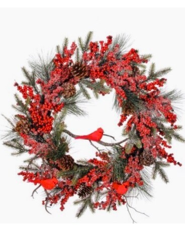Snowy Berry Wreath with Cardinals Wreath