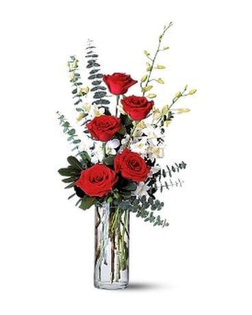 Red Roses and White Orchids Flower Arrangement