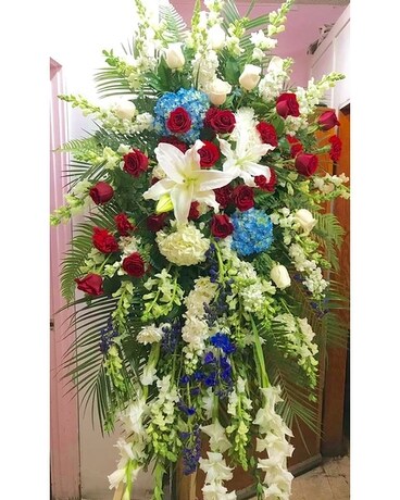 RWB Standing Spray Flower Arrangement