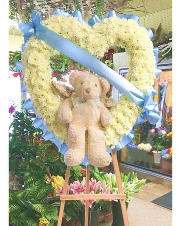 Baby Blue Teddy Spray Flower Arrangement
